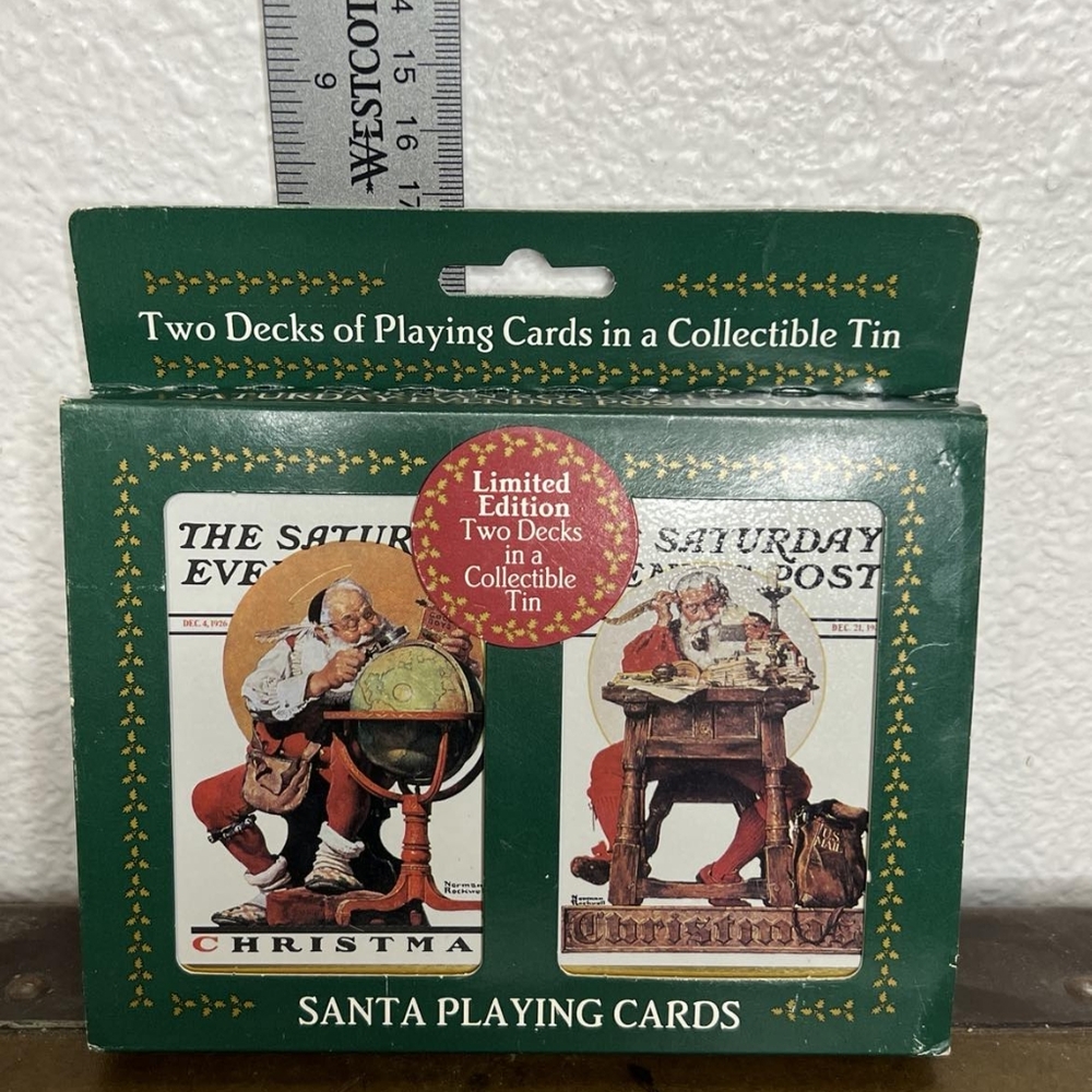 1996 Norman Rockwell Saturday Evening Post Santa Playing Cards Two Decks Tin NIB